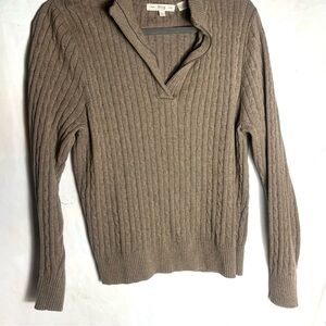 Brown Cable Knit half zip Sweater L